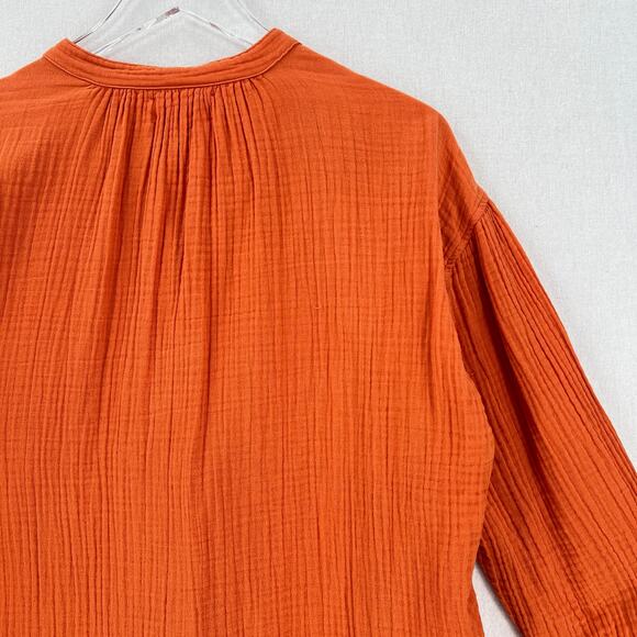 XIRENA Atlee Shirt Womens Small Deep Amber Orange Long Sleeve Button Up Gauze - Picture 12 of 16